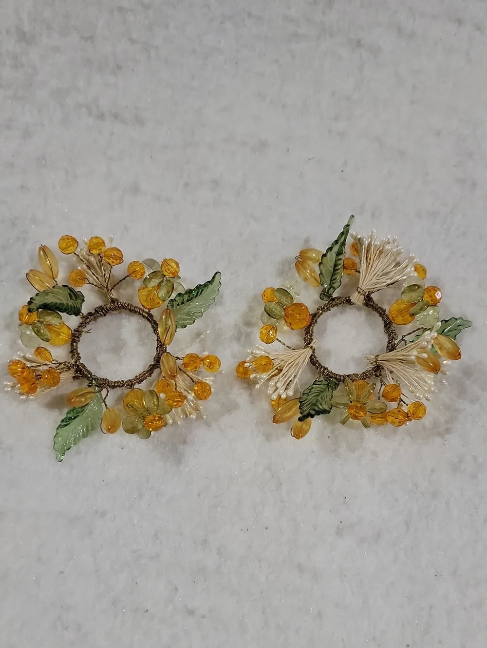 Handcrafted Yellow & Green Bead Floral Candle Rings